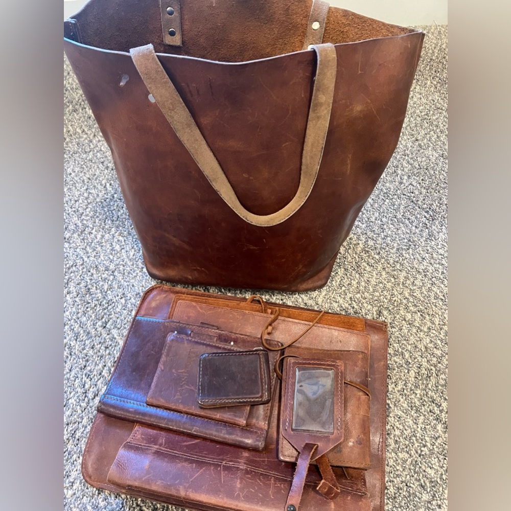 Rustico Genuine Brown Saddle High Quality Leather Purse & Full Travel Work Set